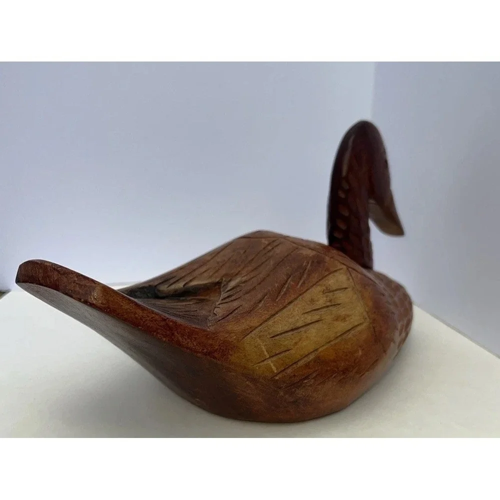 Hand Carved Wood Duck Figurine Vintage Artist Signed Delphine Nelson 6
